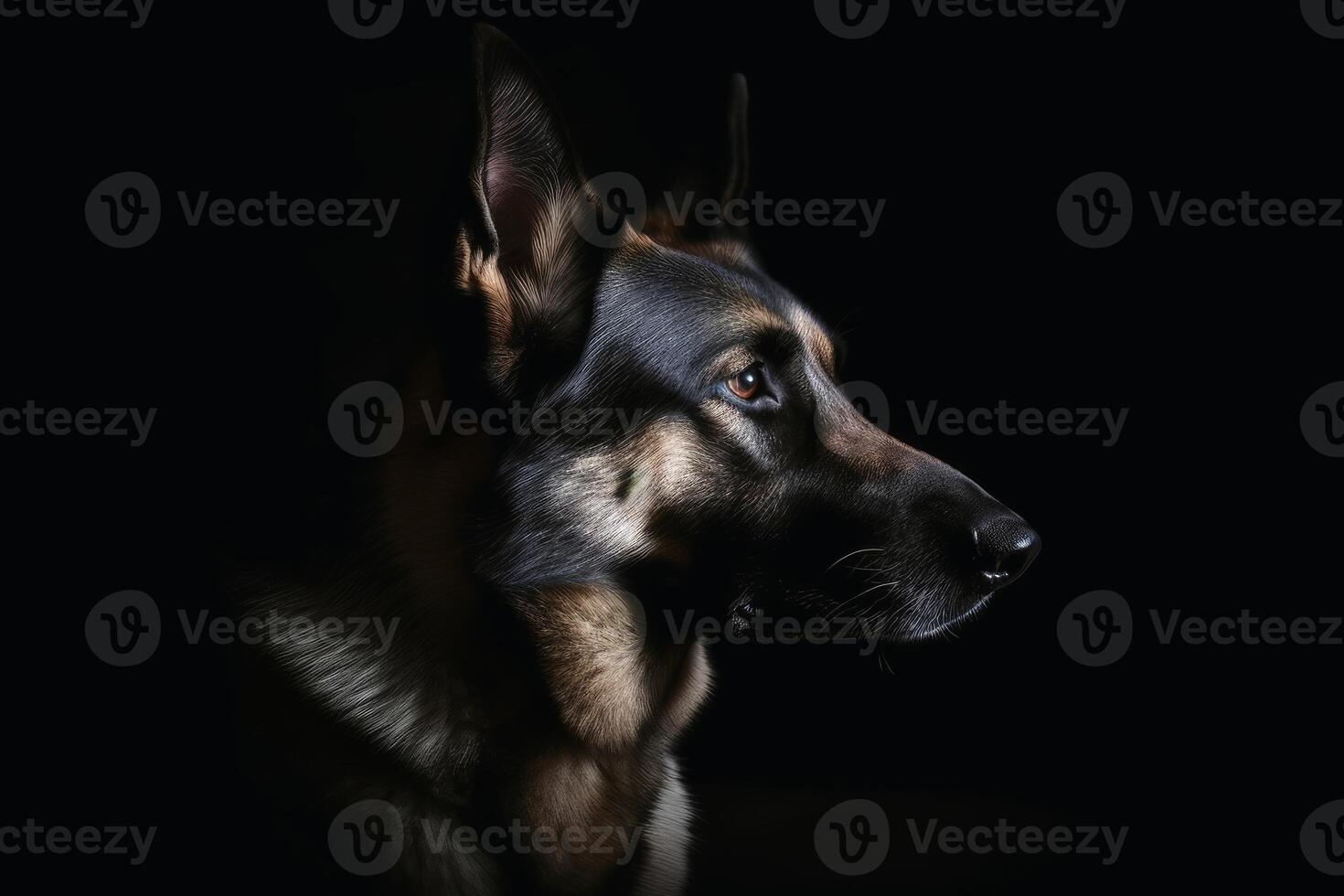 Portrait of a cute german shepherd dog created with generative AI technology. photo