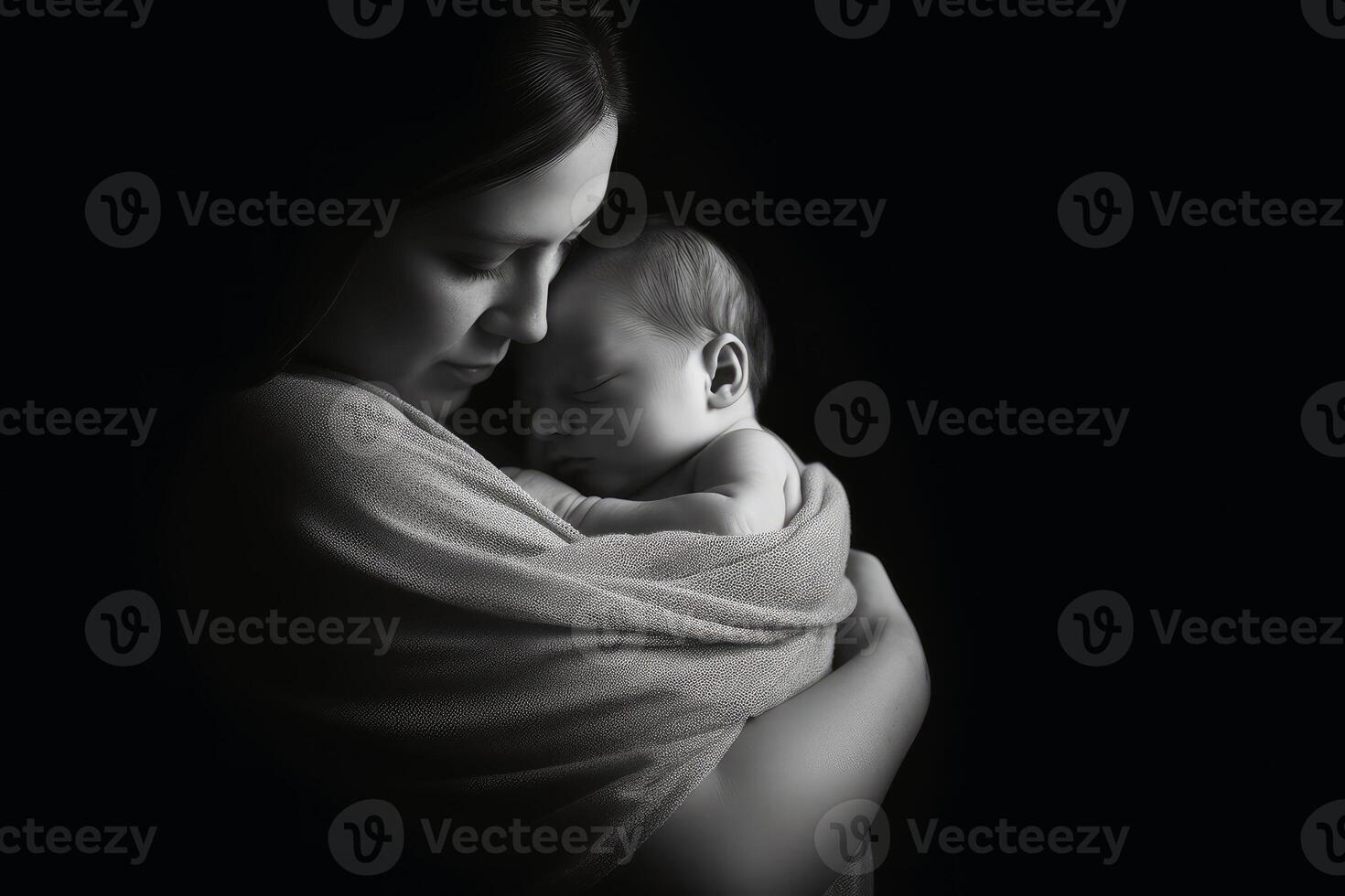 A mother holding her baby in her arms created with generative AI technology. photo