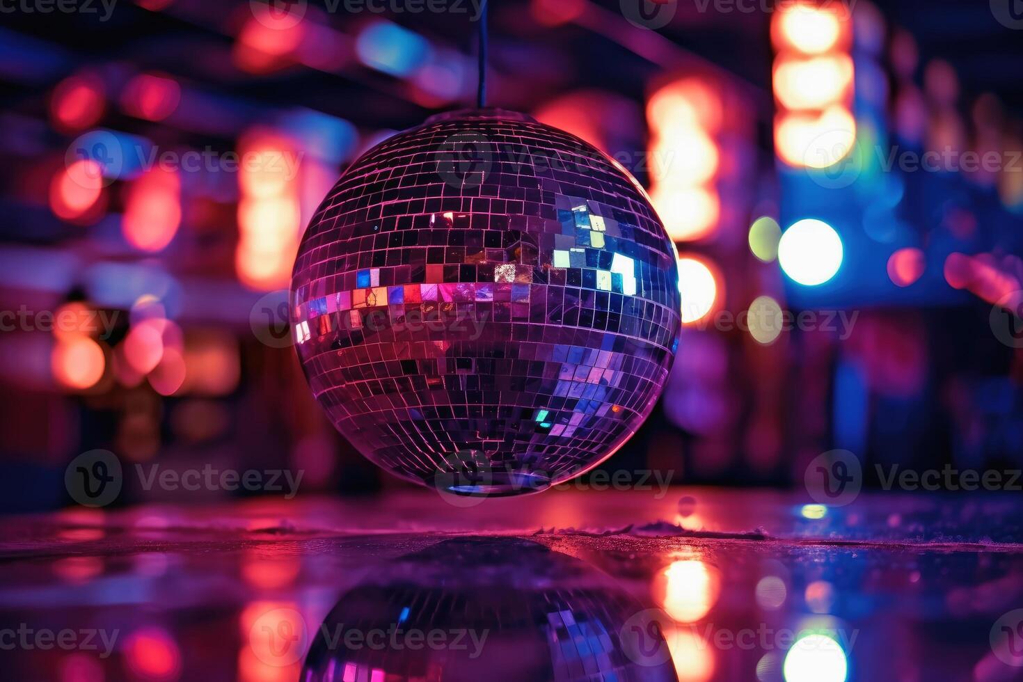 Nightlife disco ball concept created with generative AI technology. photo