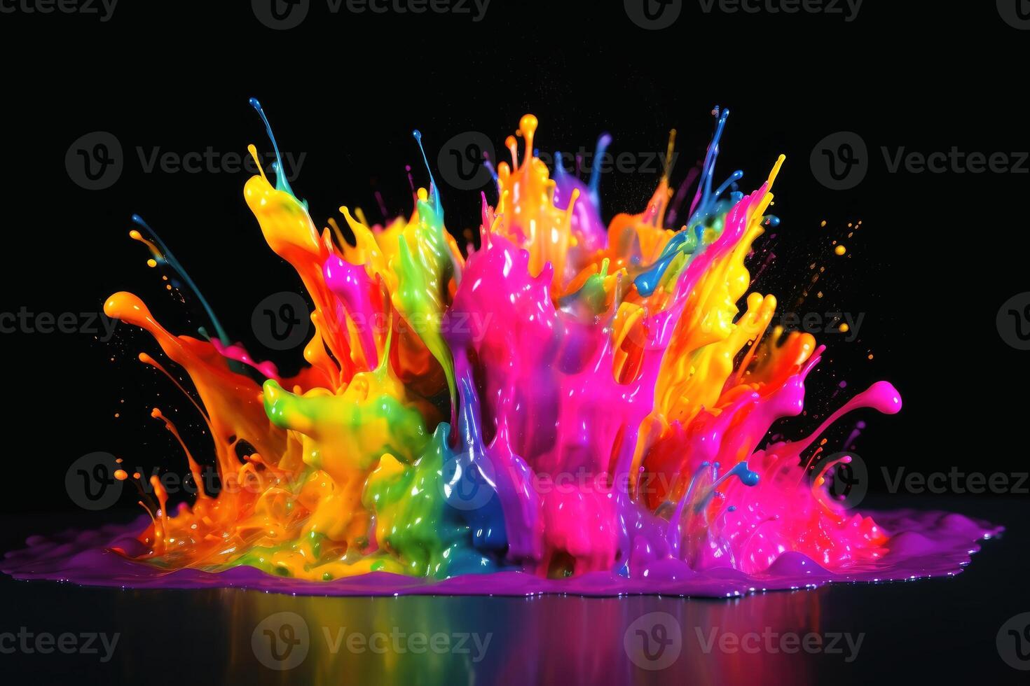 Raindow colored liquid explosion created with generative AI technology. photo