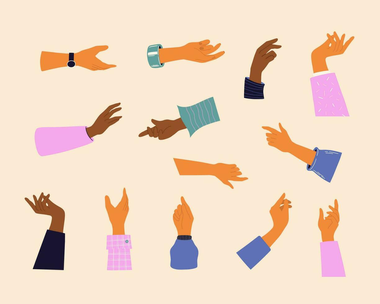 Hand or Arm Gestures Set. Flat cartoon collection vector