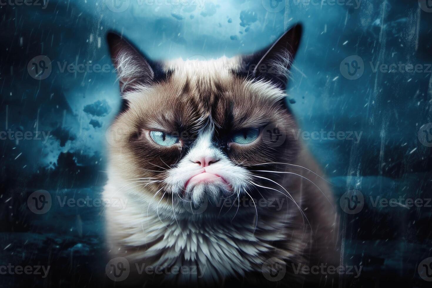 A Surreal grumpy cat created with generative AI technology. photo