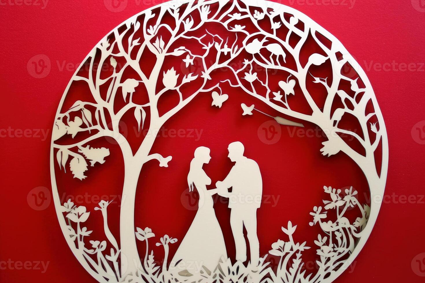 Wedding decoration paper cut created with generative AI technology. photo