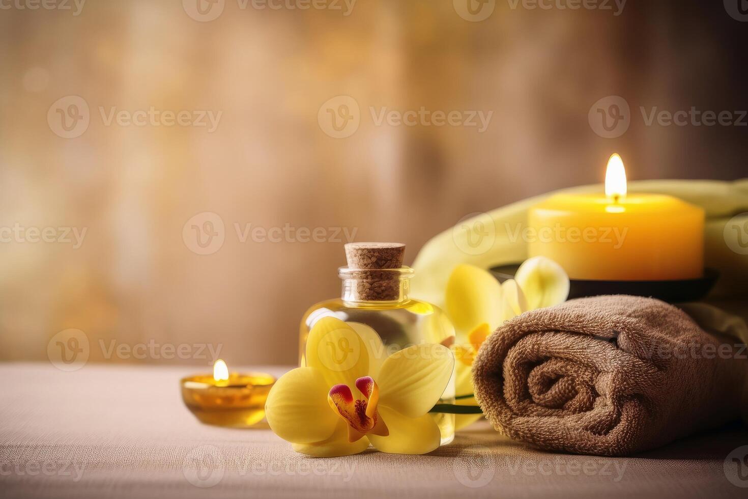 Spa towel and candle concept created with technology. photo