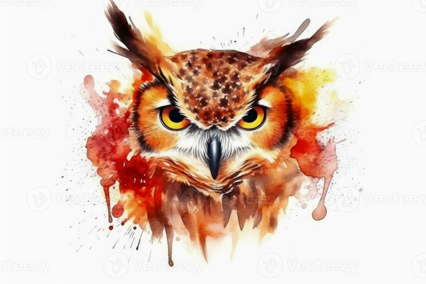 Watercolor of an owl on a white background created with generative AI technology. photo