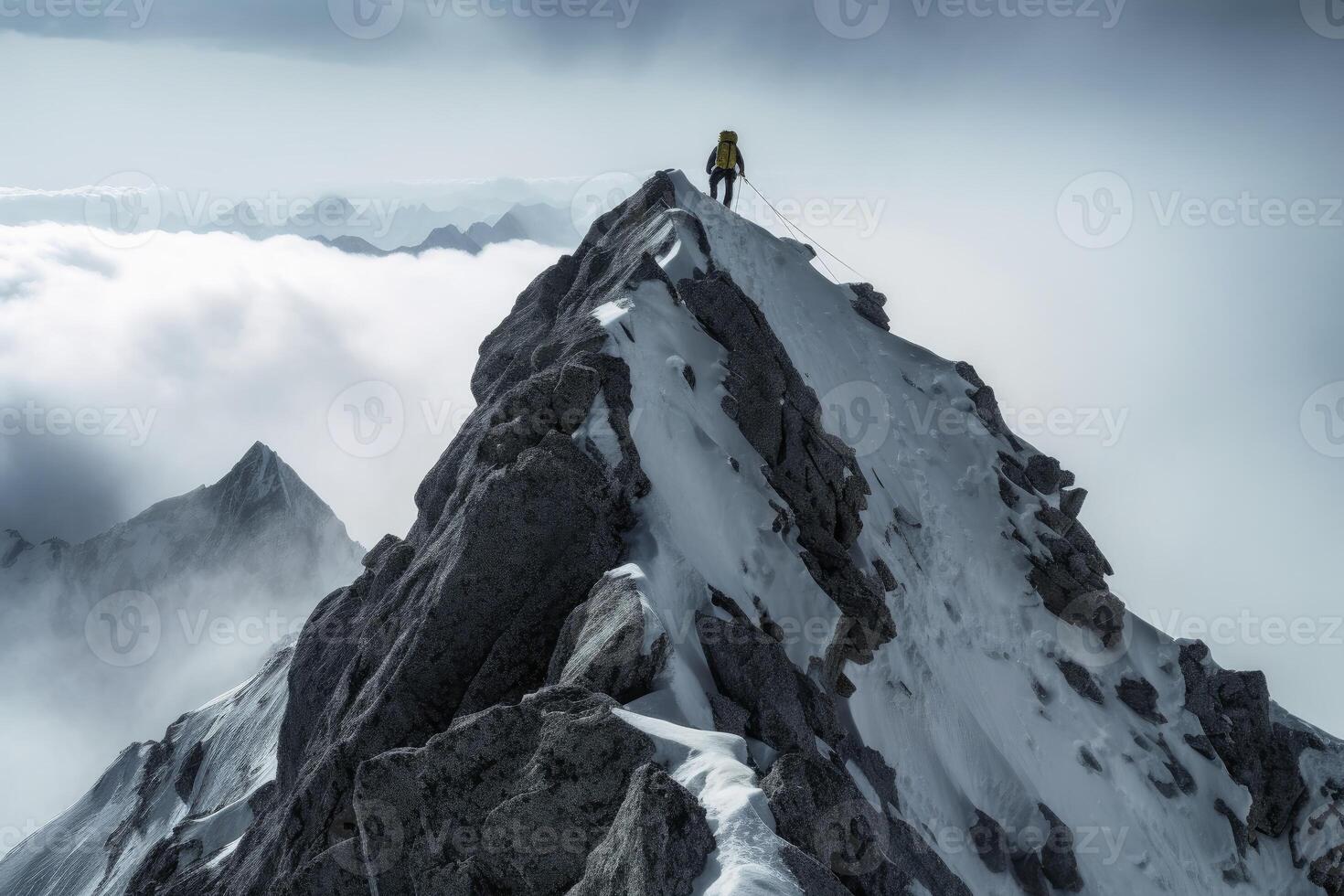 A single climber on the way to the summit created with technology. photo