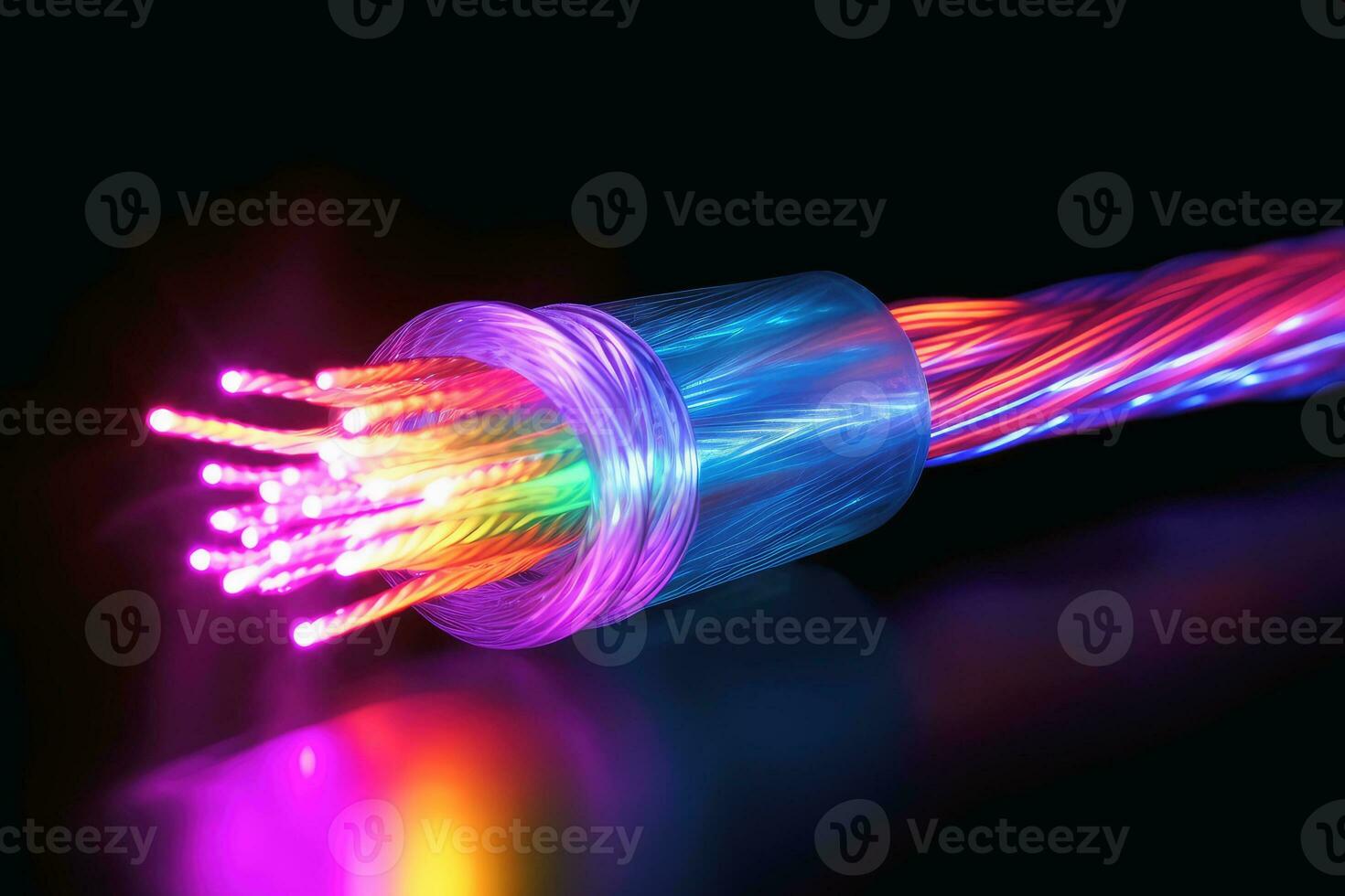 A big fiber optic cable emitting light created with generative AI technology. photo