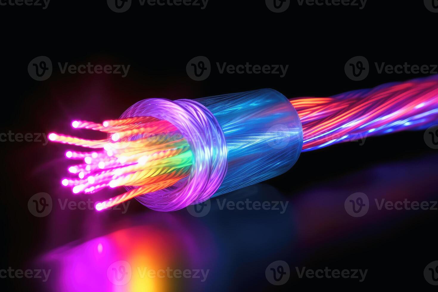 A big fiber optic cable emitting light created with technology. photo