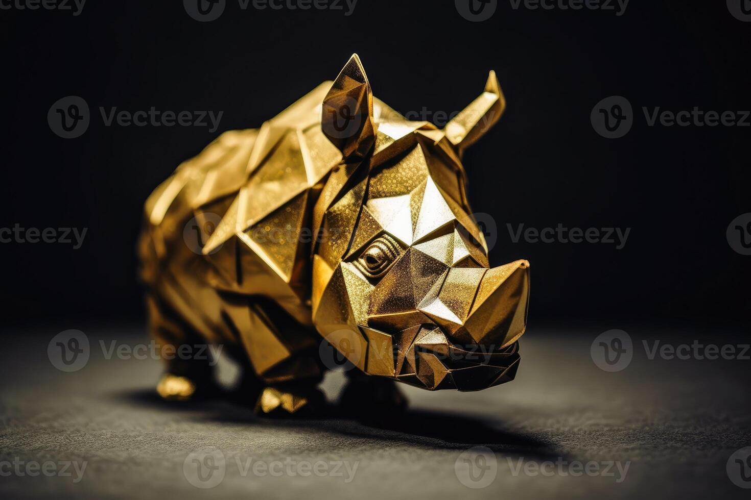 Wild animal origami covered in gold leaf created with generative AI technology. photo