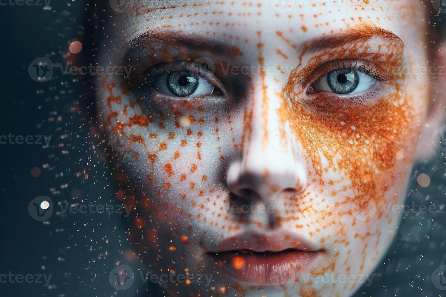 Stunning portrait of a futuristic womans face created with technology. photo