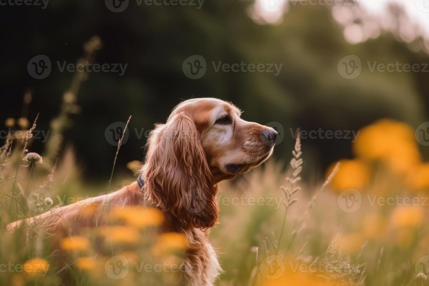 Portrait of a cute english cocker spaniel dog created with technology. photo
