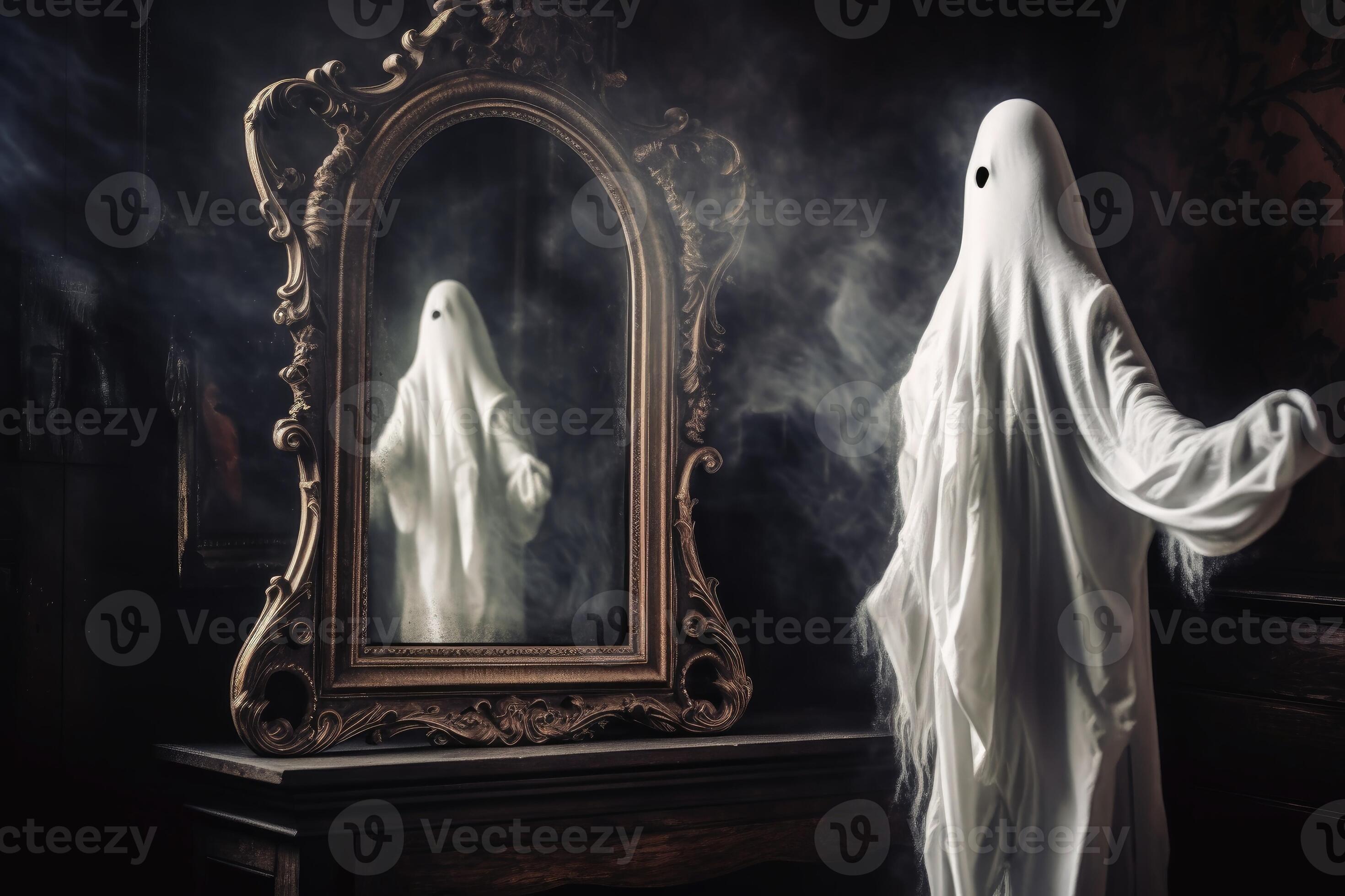 A ghost coming out of an old mirror created with generative AI