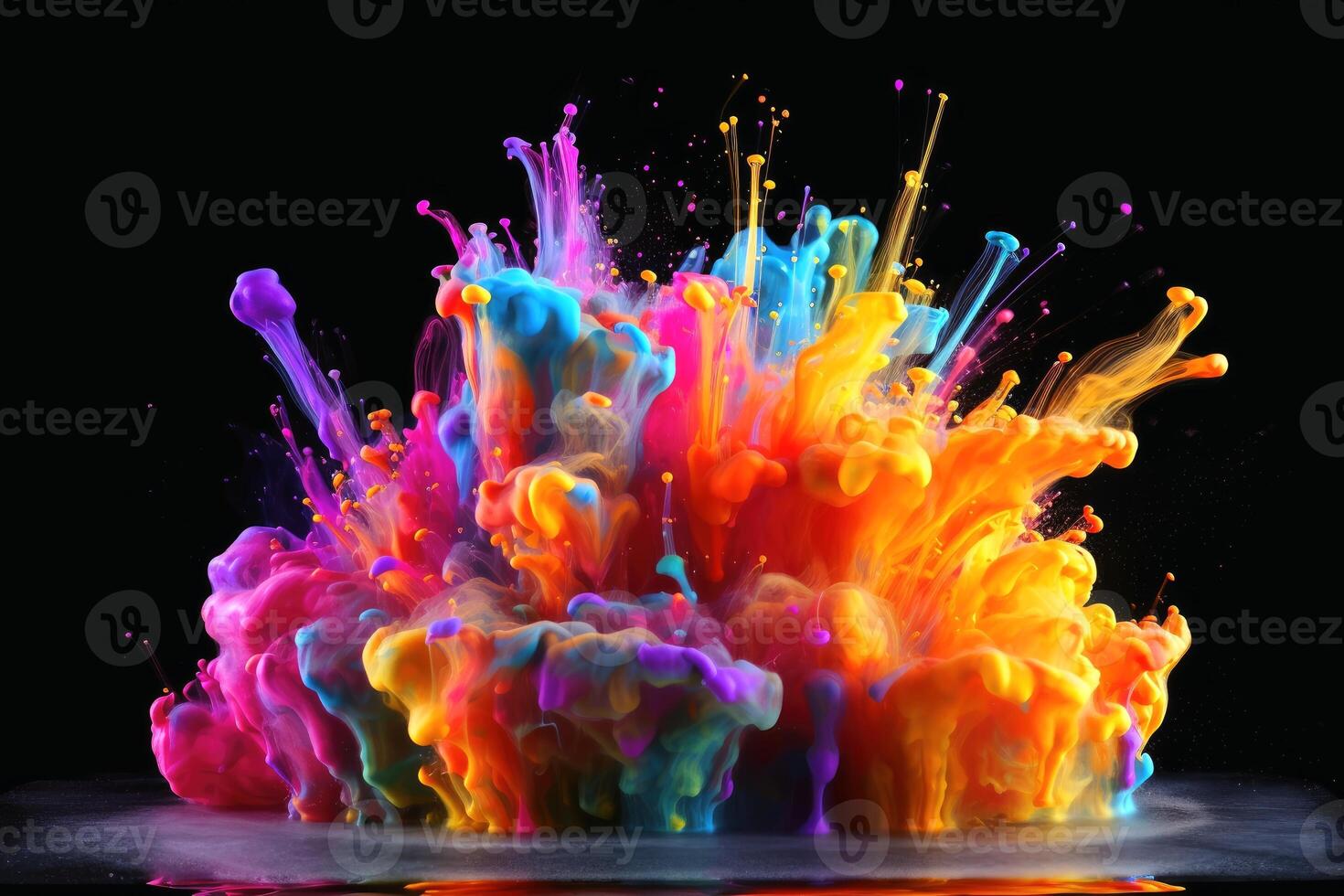 Raindow colored liquid explosion created with technology. photo