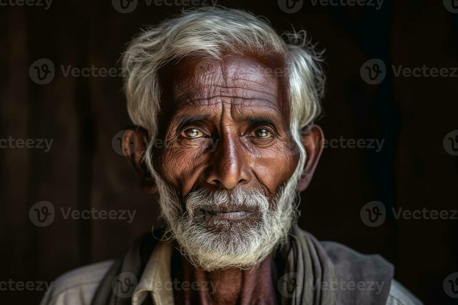 An old indian man portrait created with generative AI technology. photo