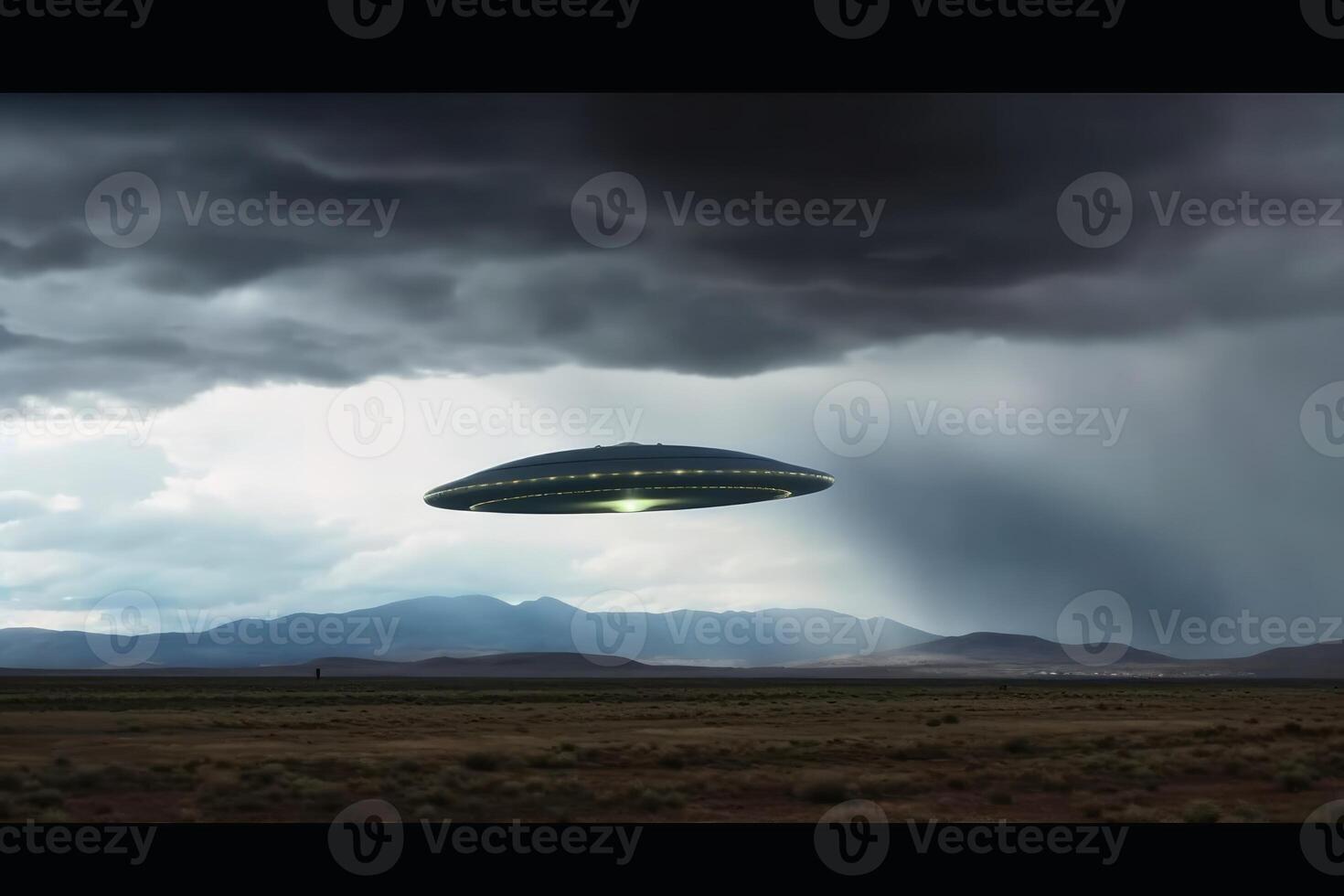 A big UFO in the sky created with technology. photo