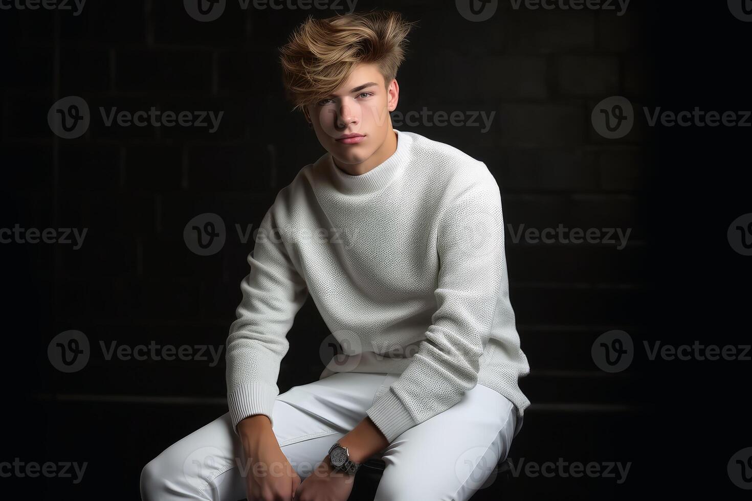 A teenage boy model posing with modern fashion created with technology. photo