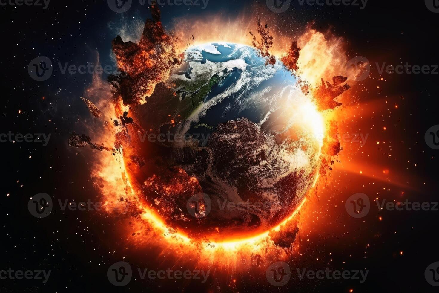 Climate change planet destruction created with technology. photo