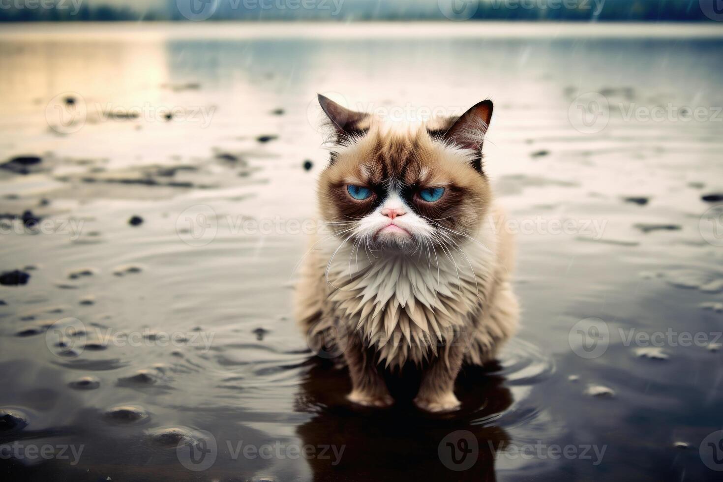 A Surreal grumpy cat created with technology. photo