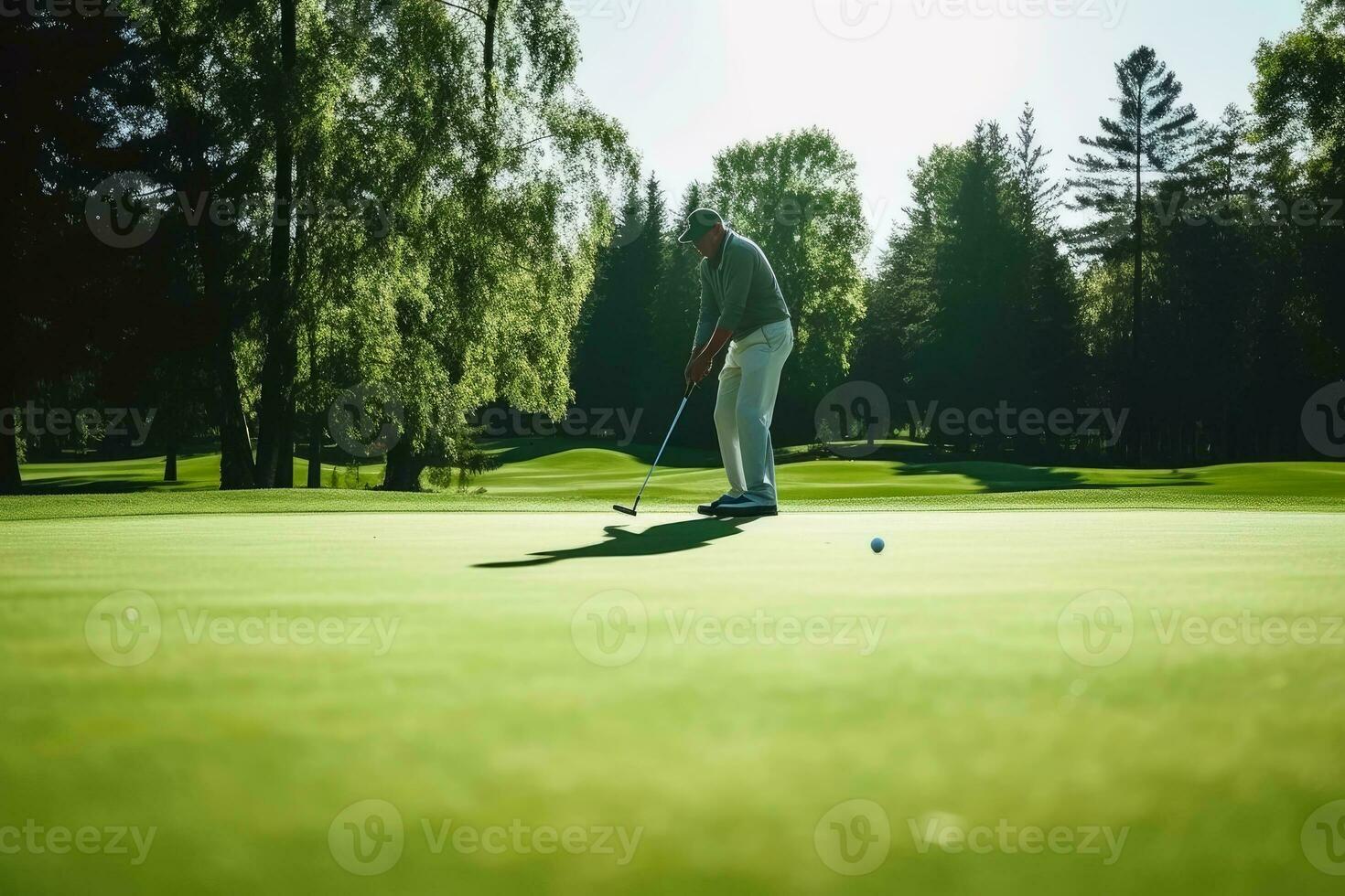 un golf jugador en el verde creado con generativo ai tecnología. foto