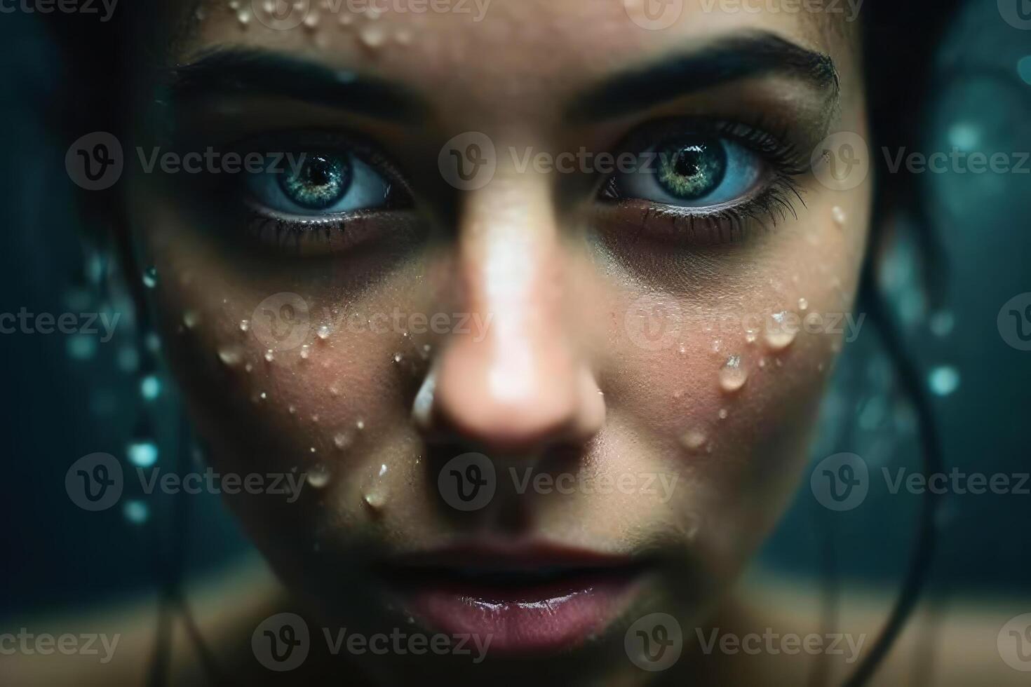 Stunning woman portrait close up created with technology. photo