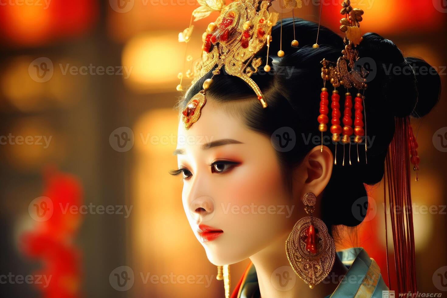 A traditional China girl portrait created with technology. photo