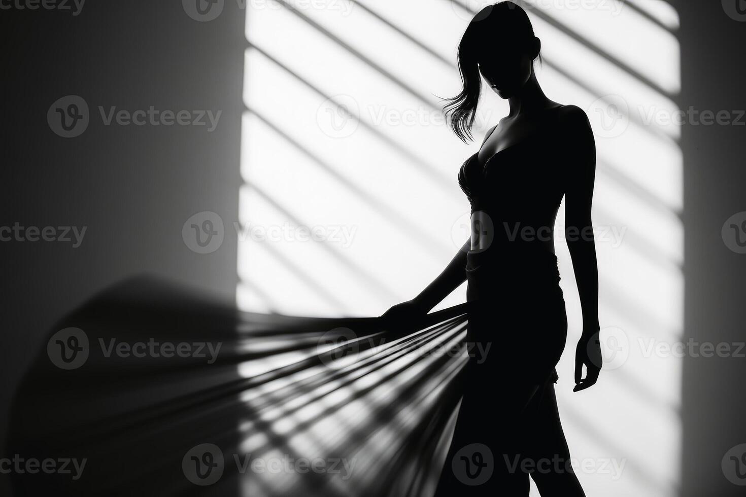 A Woman in light and shadow in black and white created with technology. photo