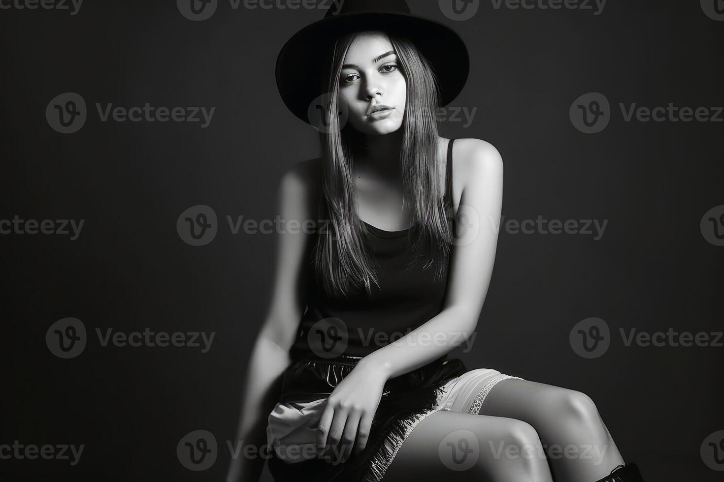 A teenage girl model posing with modern fashion created with technology. photo