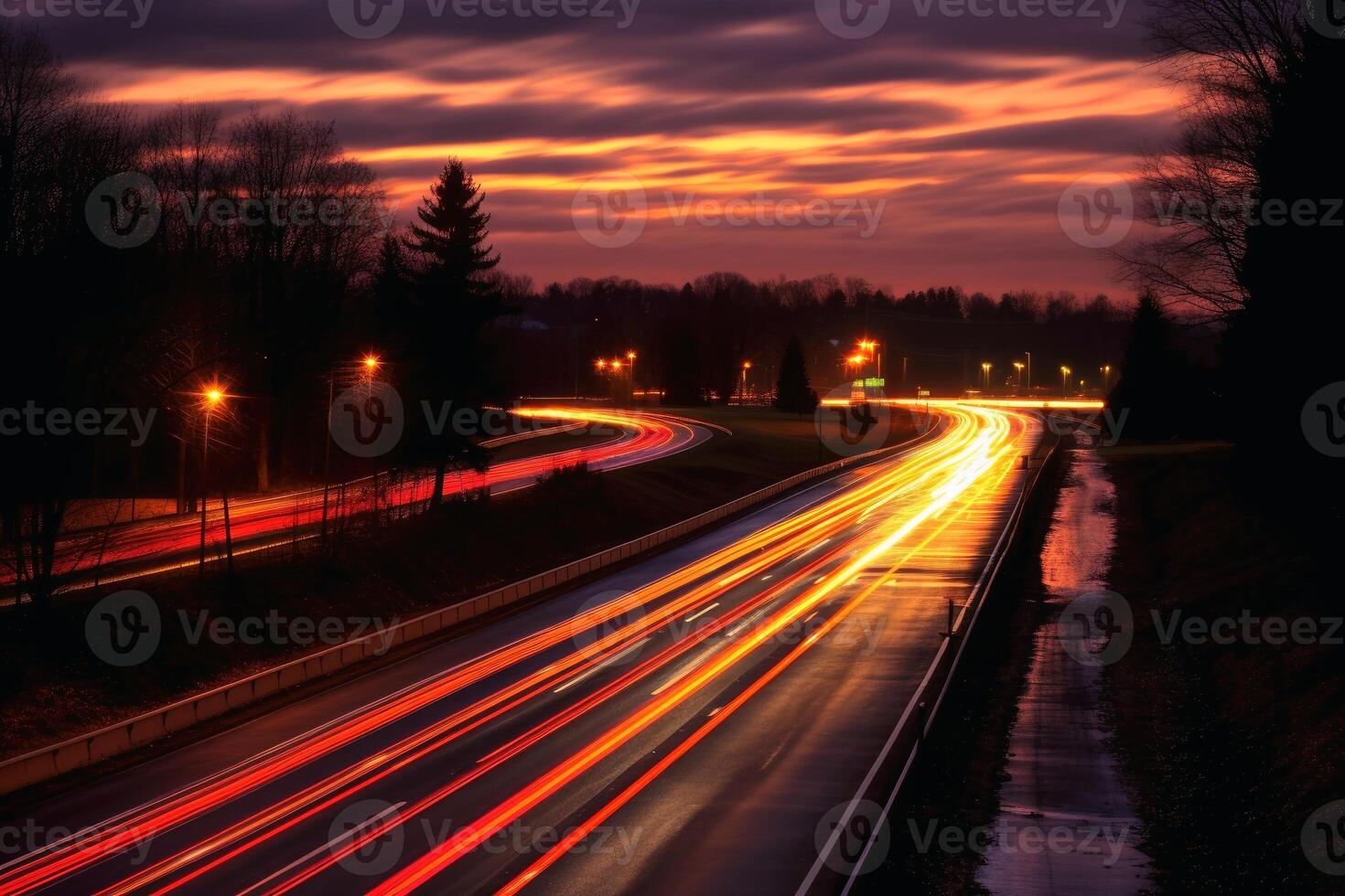 Traces of light in traffic created with technology. photo
