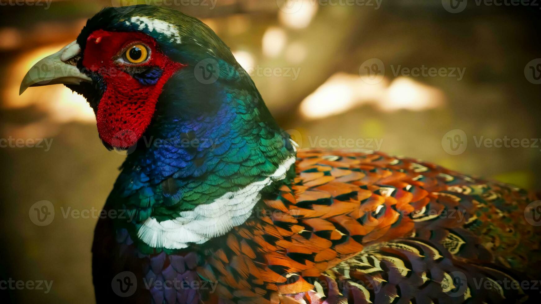 Common pheasant Phasianus colchius Ring-necked pheasant in the garden, grassland in early morning, or also known as pheasant chicken photo