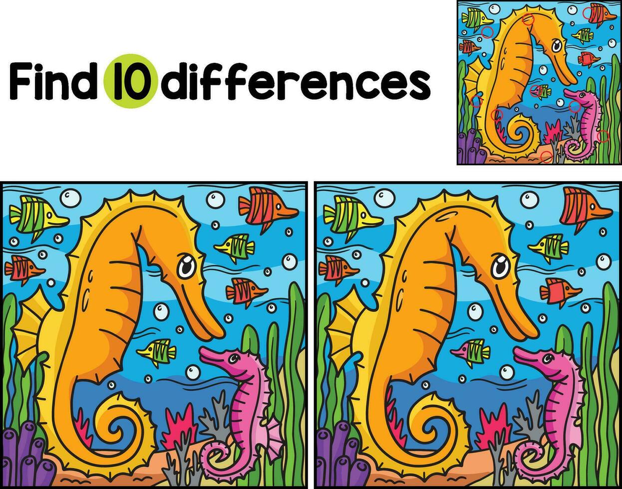 Sea Horse Animal Find The Differences vector