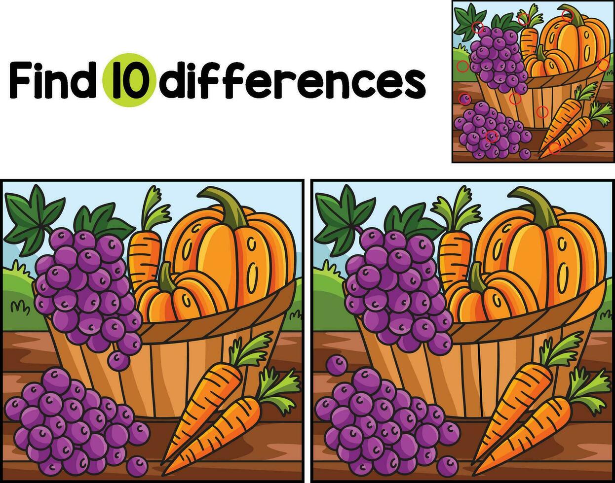 Thanksgiving Harvest Fruit Find The Differences vector
