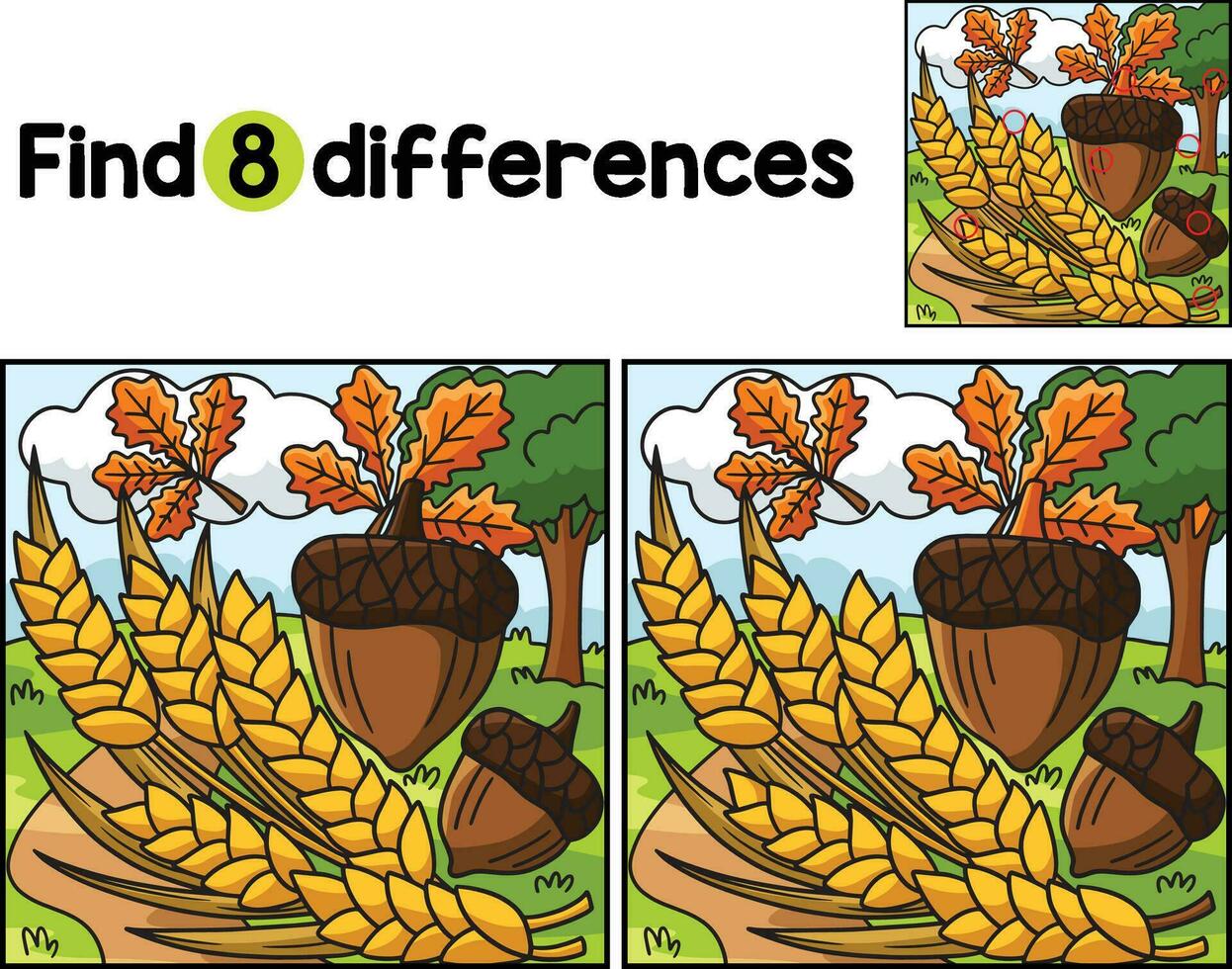 Thanksgiving Wheat and Acorn Find The Differences vector