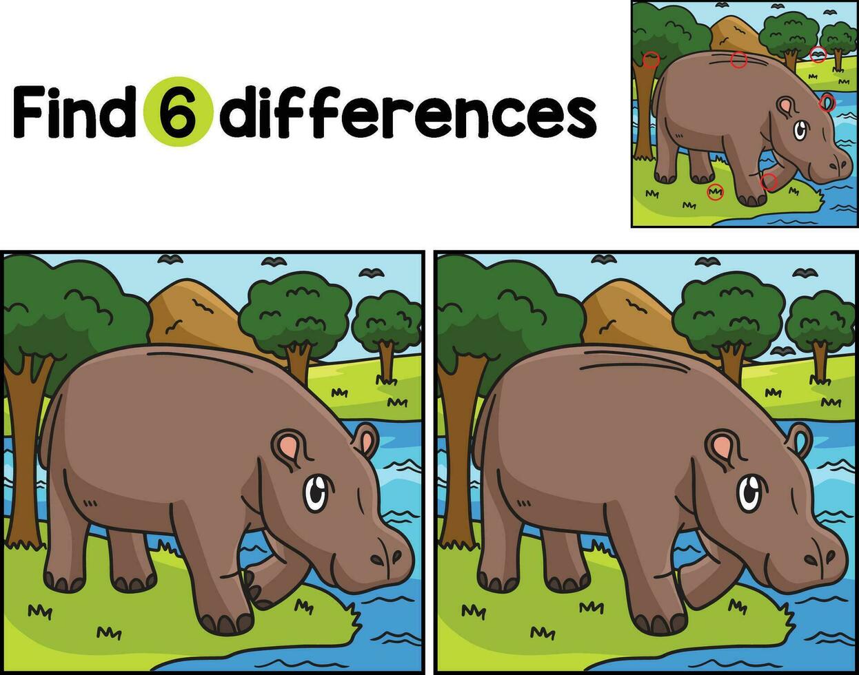 hipopótamo animal encontrar el diferencias vector