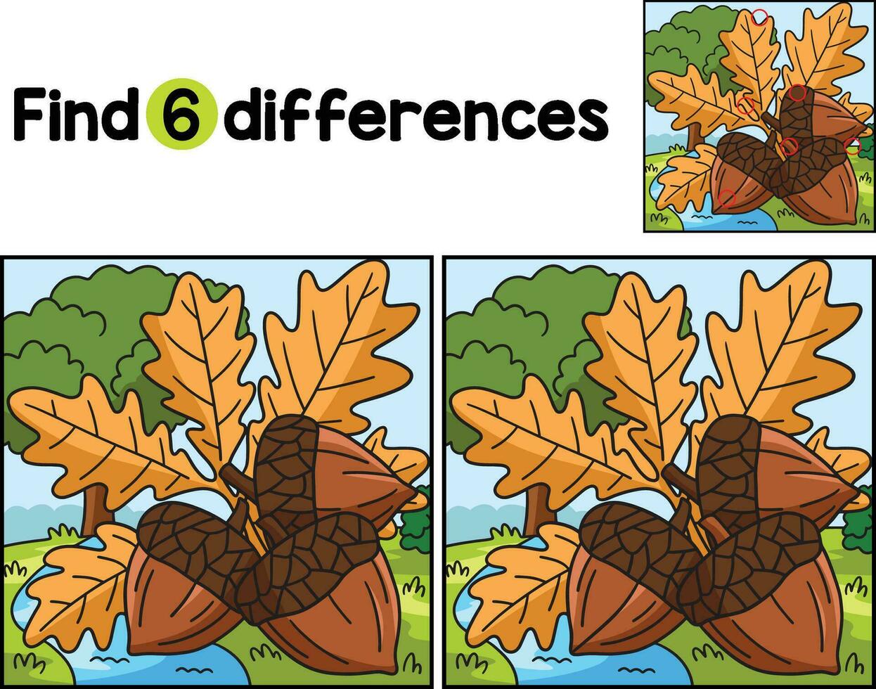 Thanksgiving Acorn Fruit Find The Differences vector