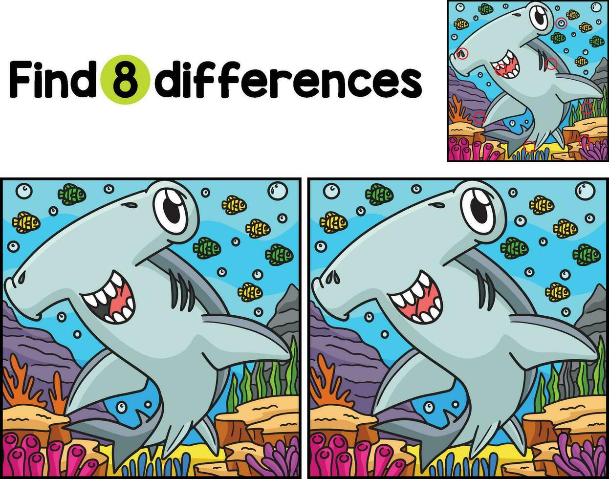 Hammerhead Shark Animal Find The Differences vector