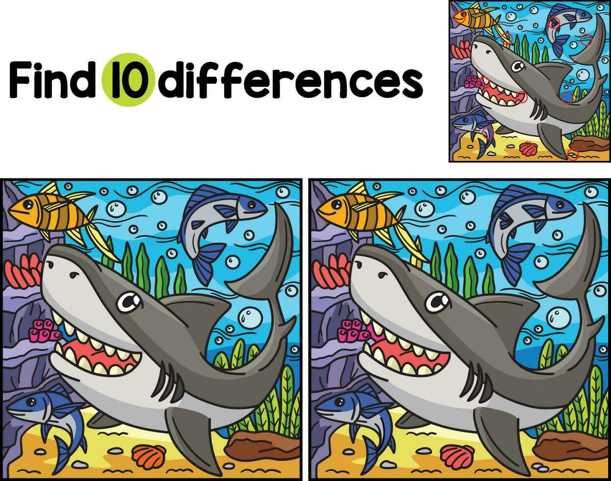 Great White Shark Animal Find The Differences vector