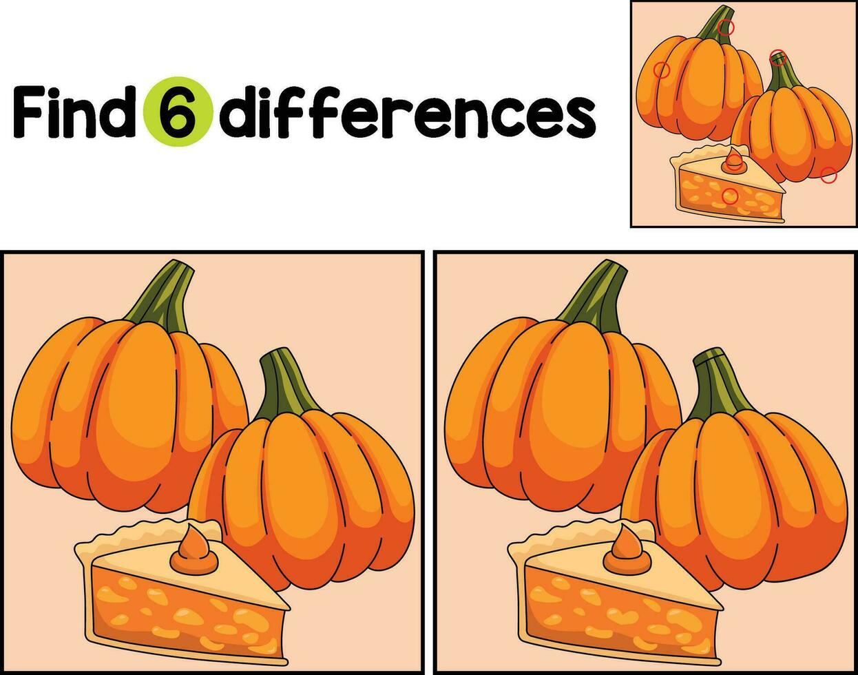 Thanksgiving Pie and Pumpkins Find The Differences vector