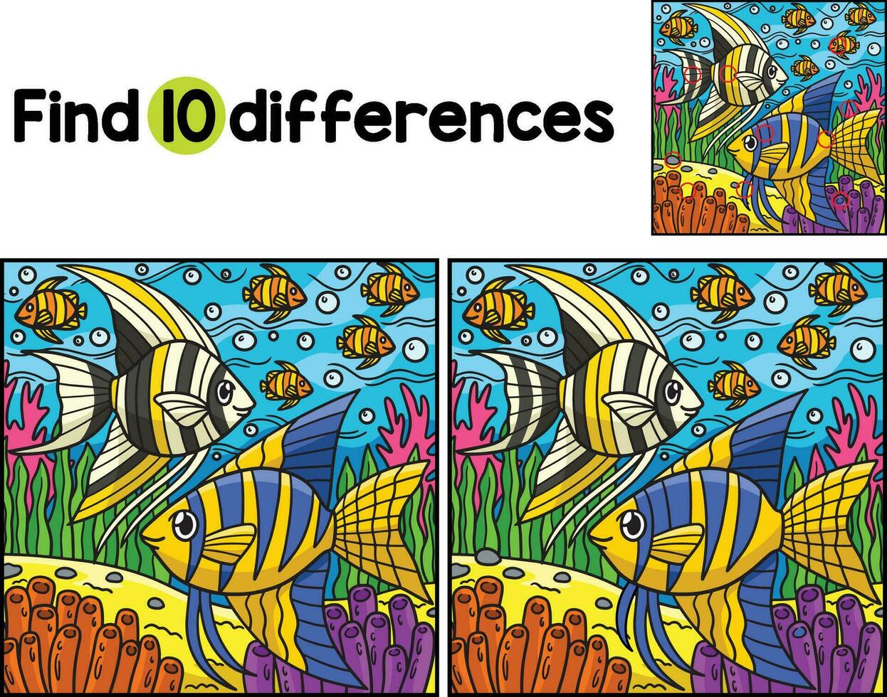 Angelfish Animal Find The Differences vector