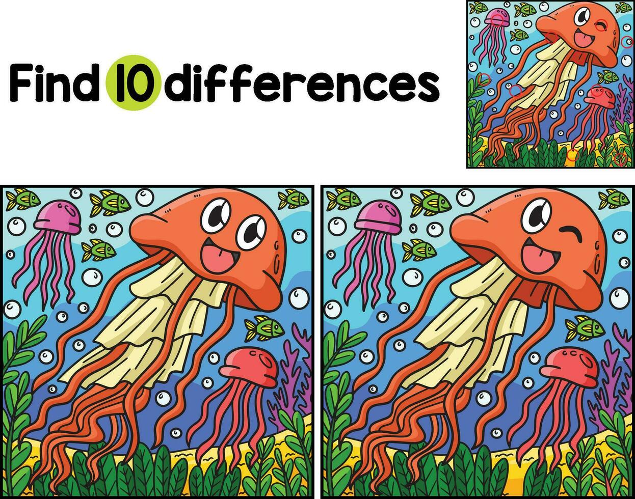 Jellyfish Animal Find The Differences vector