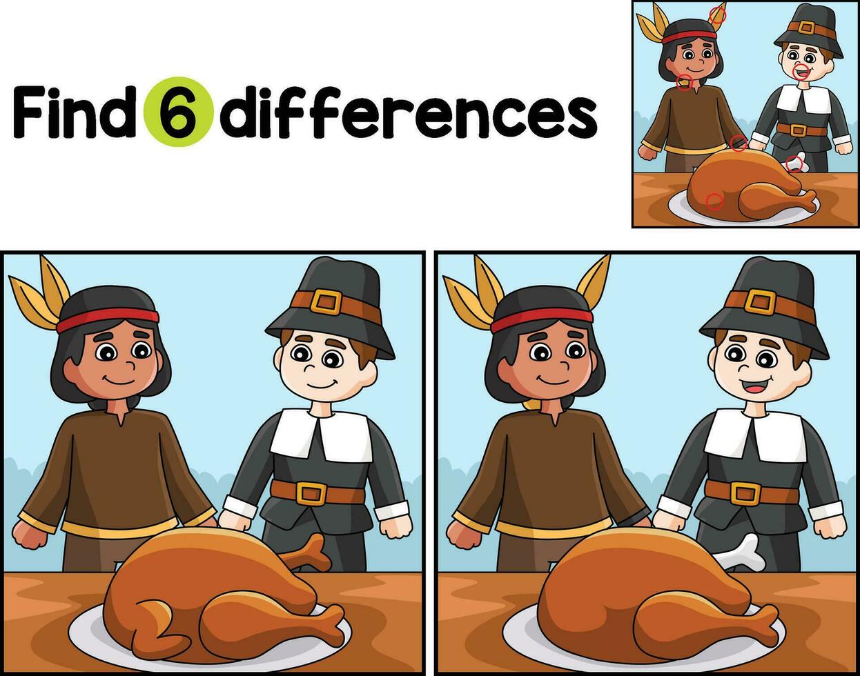 Thanksgiving Native American Find The Differences vector