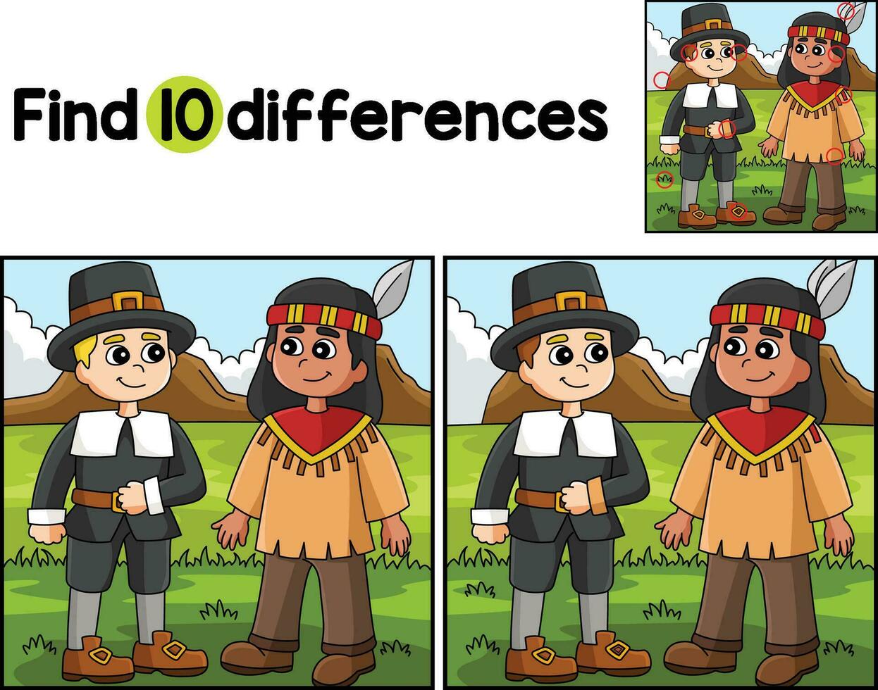 Thanksgiving Native American Find The Differences vector