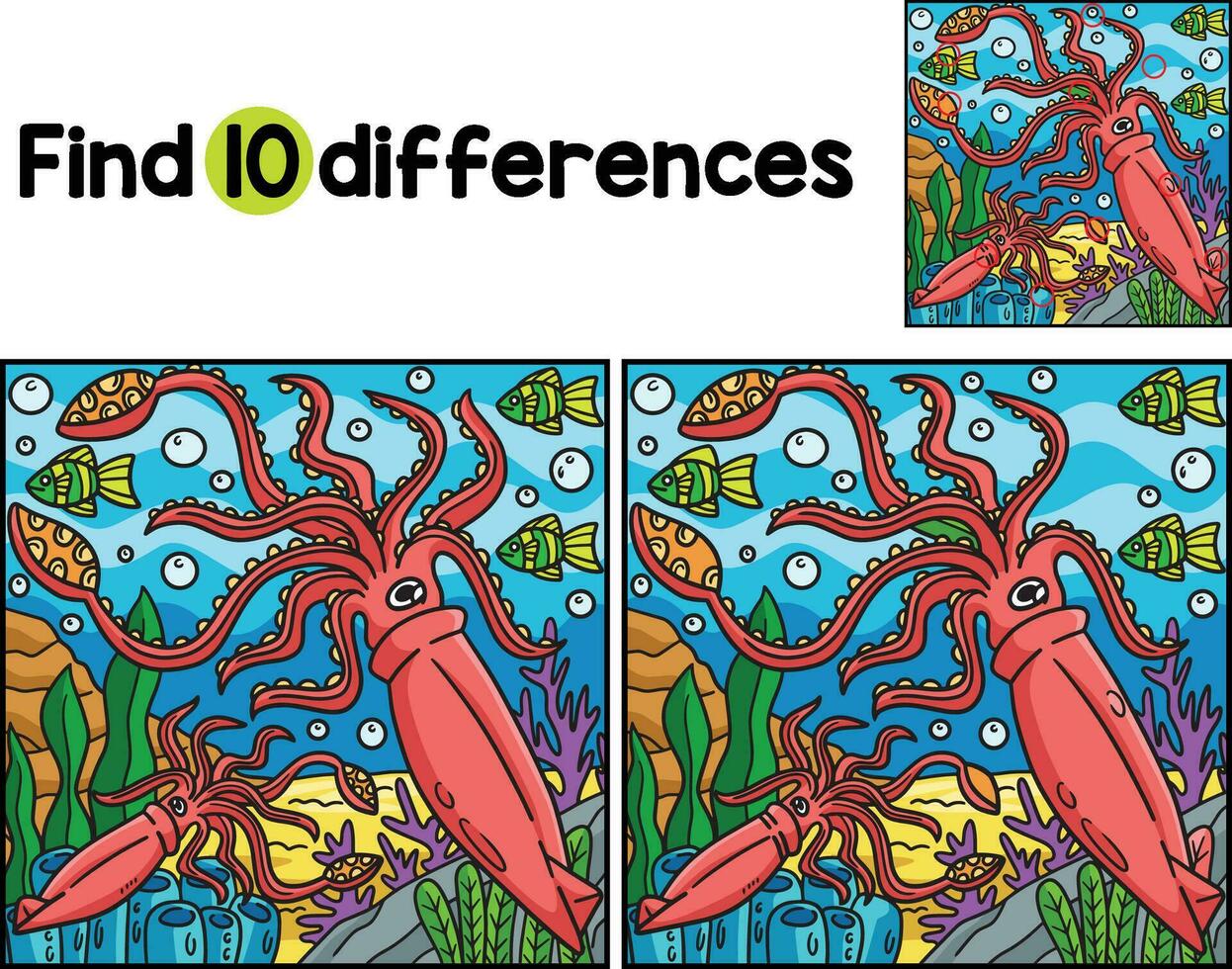 Giant Squid Animal Find The Differences vector