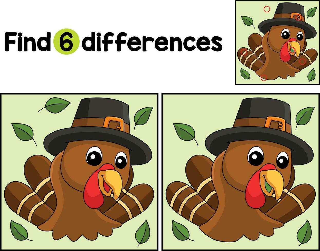 Thanksgiving Turkey Head Hat Find The Differences vector