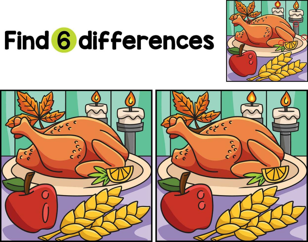 Thanksgiving Turkey Meal Find The Differences vector