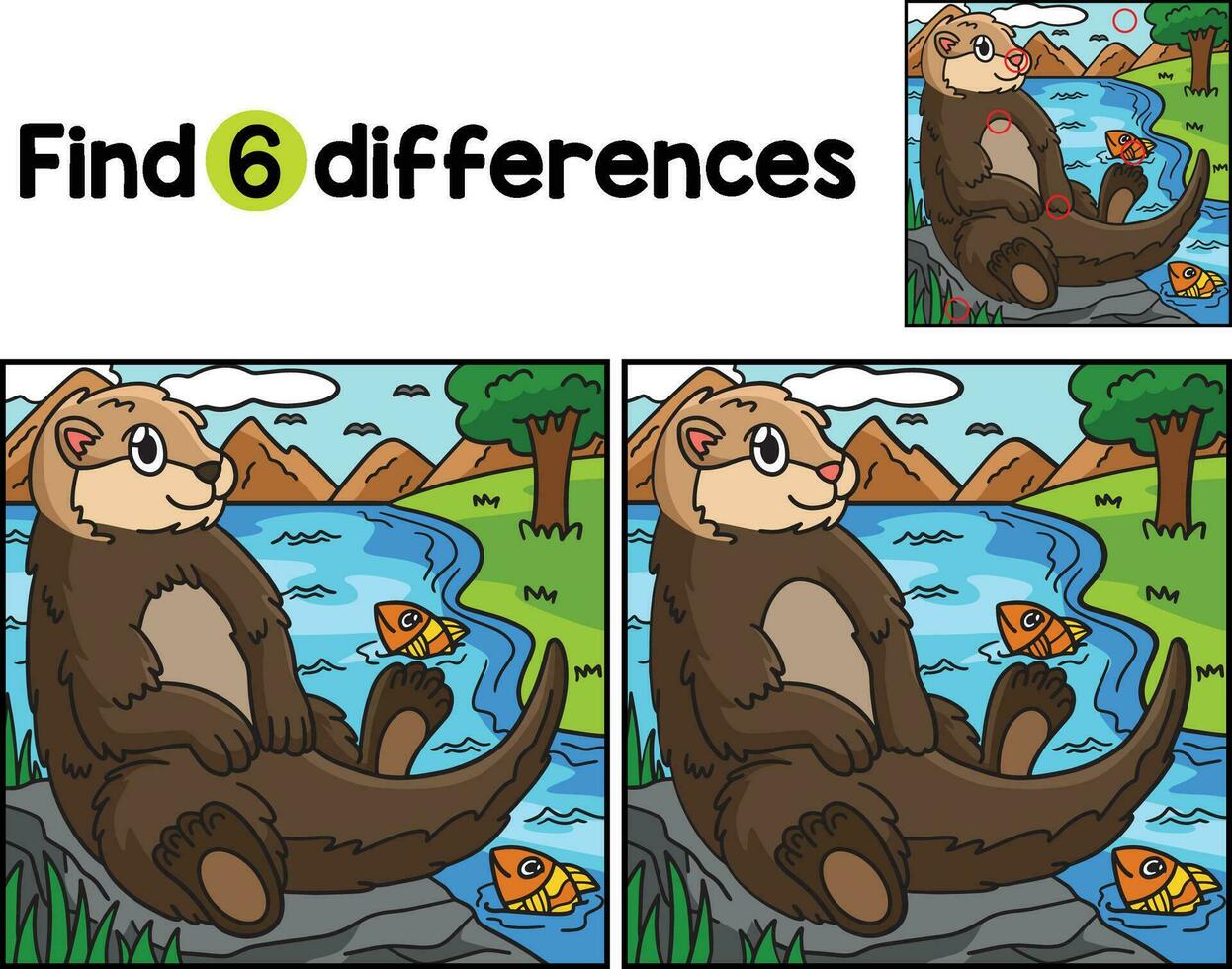 Sea Otter Animal Find The Differences vector