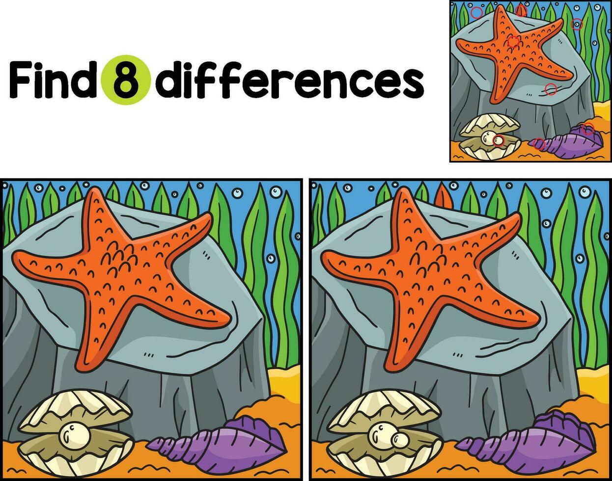Sea Star Animal Find The Differences vector