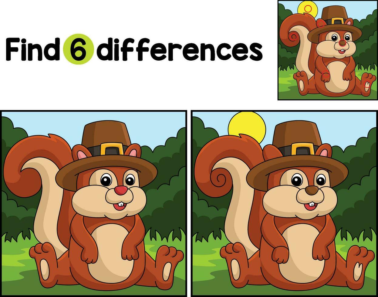 Thanksgiving Squirrel Pilgrim Find The Differences vector