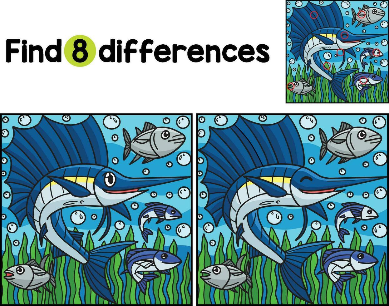 Sail Fish Animal Find The Differences vector