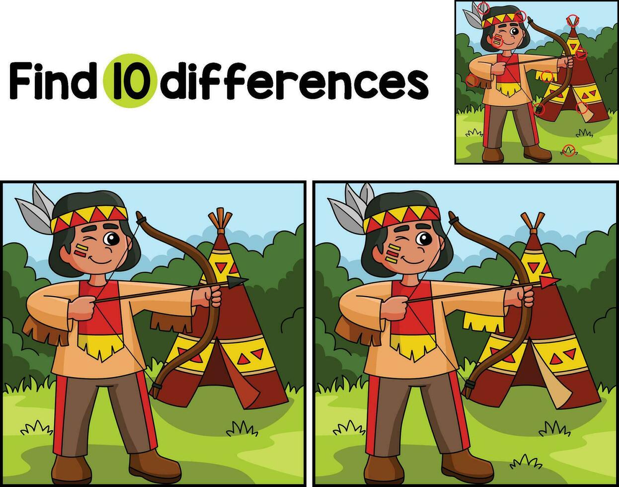 Thanksgiving Native American Find The Differences vector