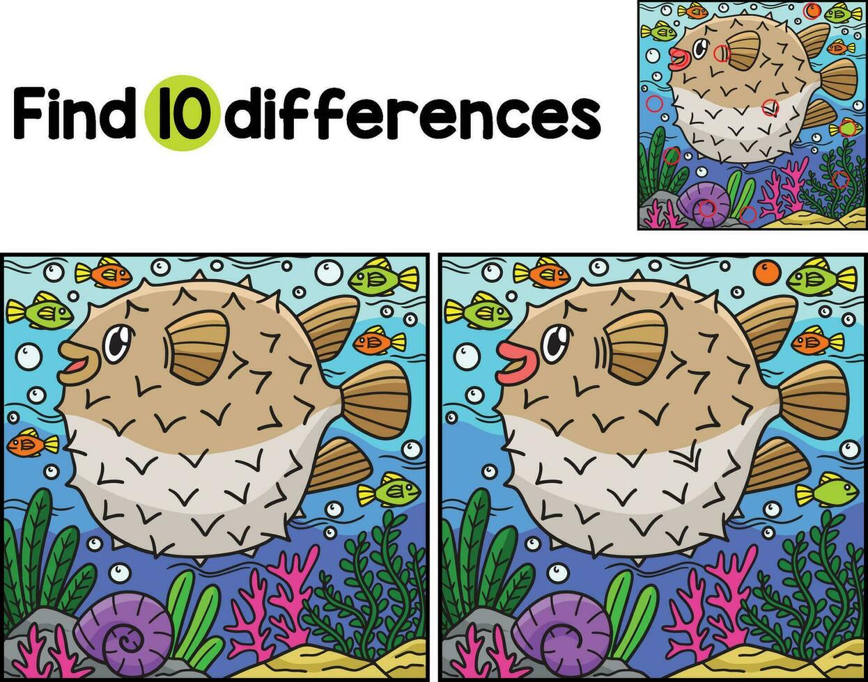 Pufferfish Animal Find The Differences vector